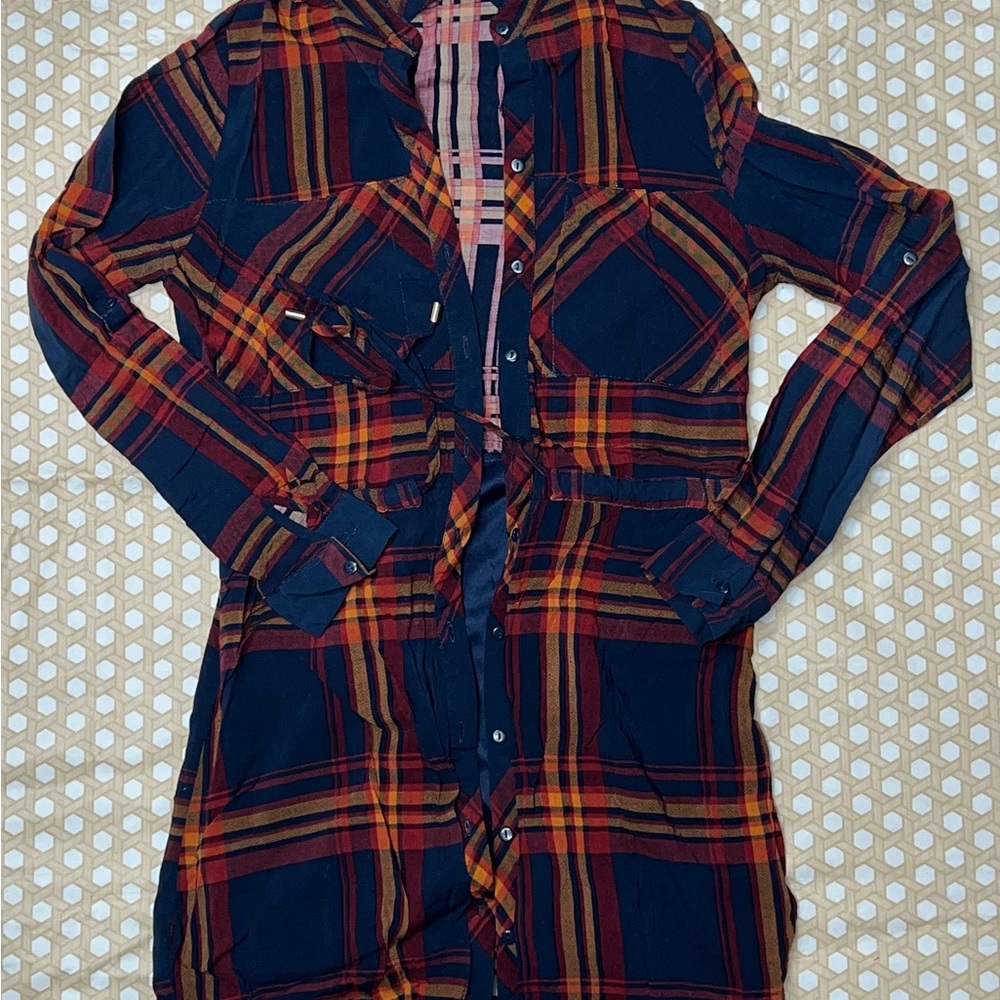 Love Notes Plaid Long Sleeve Dress - Navy and Red